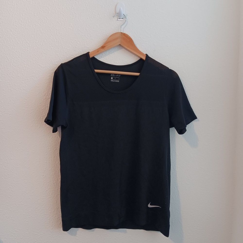 Nike Dri-FIT T Shirt Training Women Size L Black Mesh